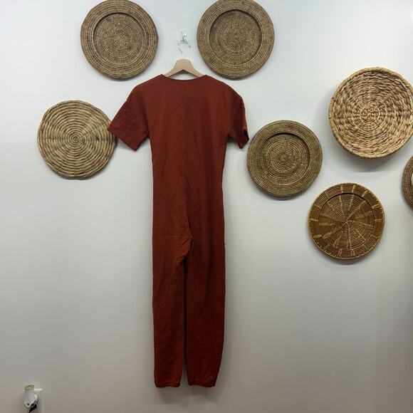 NEW Madewell Orange V-Neck Short Sleeve Textured Knit Tie Knot Jumpsuit XS - Picture 3 of 7